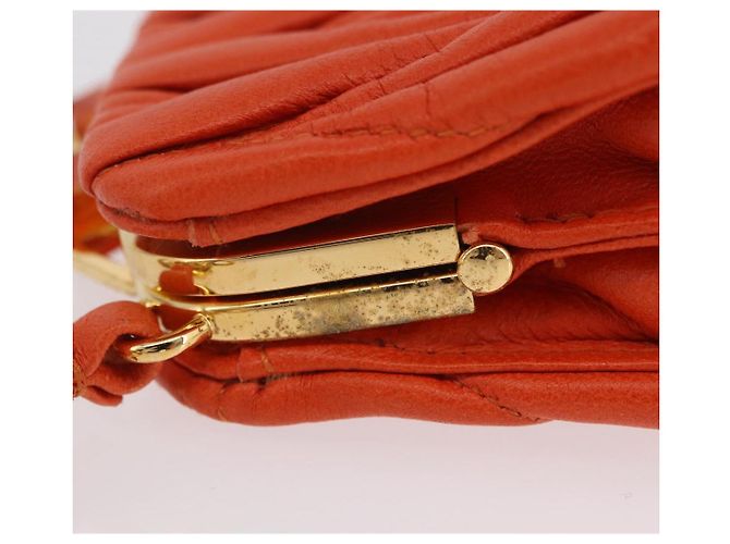 Miu Miu Sword Wallet Matelassé mit Leder-Charm Orange Goldfarben Auth 167697M - Ansicht 6