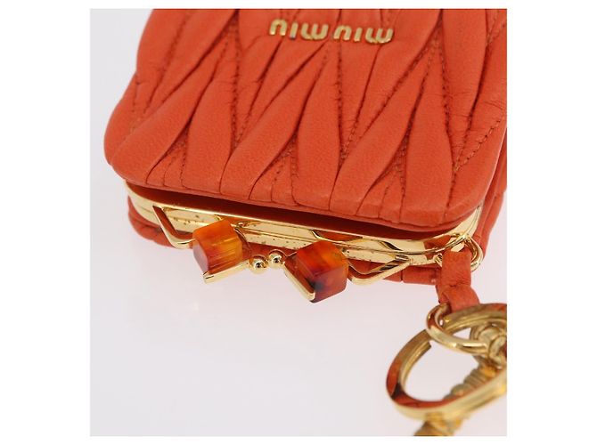 Miu Miu Sword Wallet Matelassé mit Leder-Charm Orange Goldfarben Auth 167697M - Ansicht 8