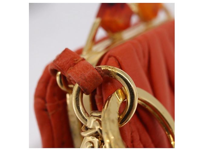 Miu Miu Sword Wallet Matelassé mit Leder-Charm Orange Goldfarben Auth 167697M - Ansicht 9