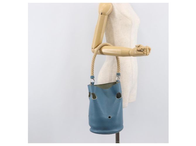 Hermès Bolsa de ombro HERMES Manjoire em couro azul claro prata Auth fm5461A - vista 23