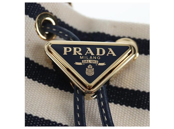PRADA Pochette a spalla con catena Canvas Navy Gold Auth LN217M D'oro Blu navy - vista 15