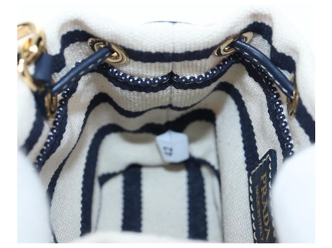 PRADA Pochette a spalla con catena Canvas Navy Gold Auth LN217M D'oro Blu navy - vista 19