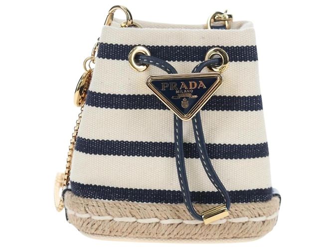 PRADA Pochette a spalla con catena Canvas Navy Gold Auth LN217M D'oro Blu navy - vista 2