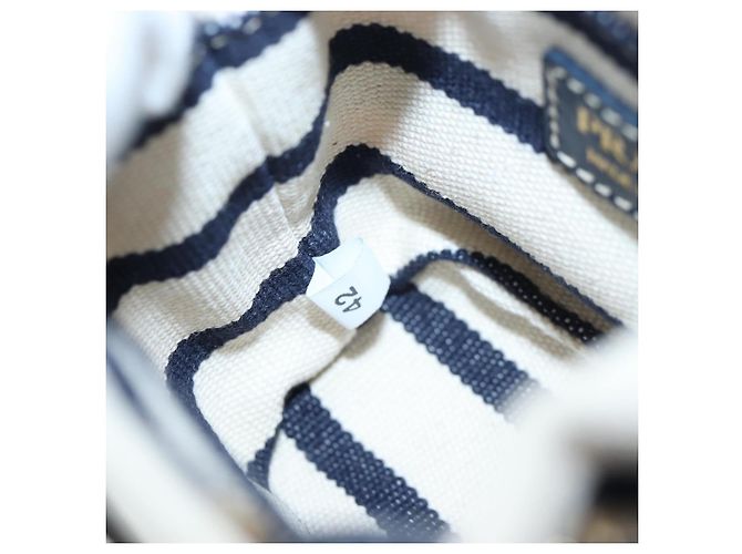 PRADA Pochette a spalla con catena Canvas Navy Gold Auth LN217M D'oro Blu navy - vista 21