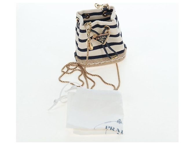 PRADA Pochette a spalla con catena Canvas Navy Gold Auth LN217M D'oro Blu navy - vista 22