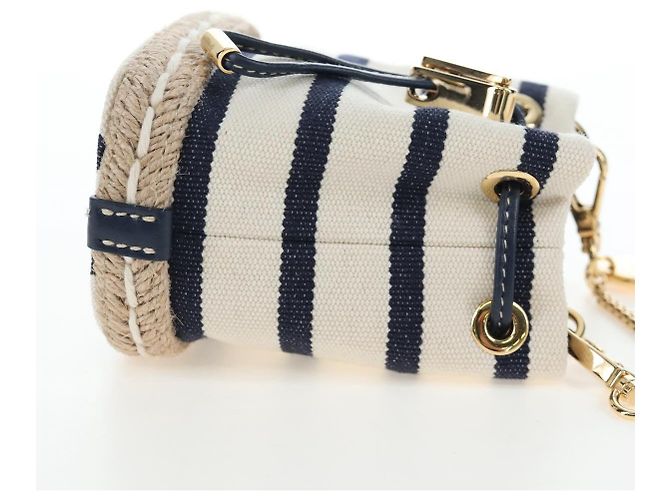 PRADA Pochette a spalla con catena Canvas Navy Gold Auth LN217M D'oro Blu navy - vista 5