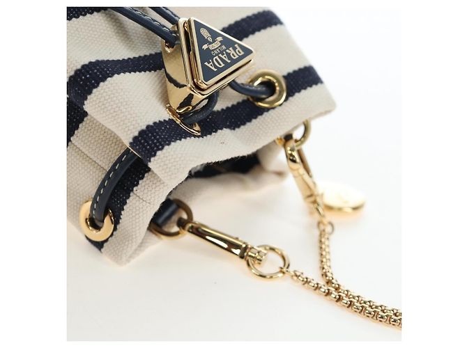 PRADA Pochette a spalla con catena Canvas Navy Gold Auth LN217M D'oro Blu navy - vista 6