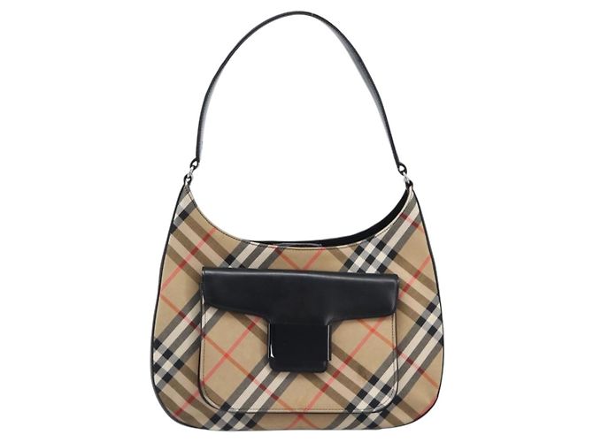 Sac à épaule Burberrys Nova Check Canvas Beige Silver Auth 207696A Argenté - vue 2