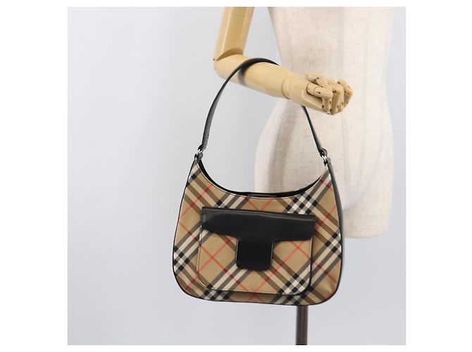 Sac à épaule Burberrys Nova Check Canvas Beige Silver Auth 207696A Argenté - vue 24