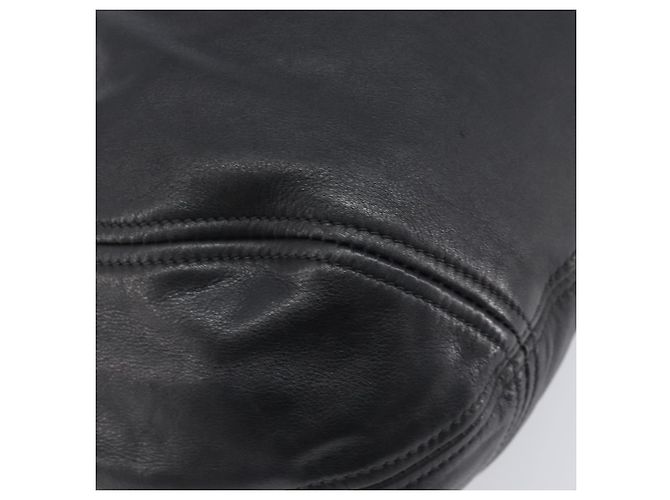 Bolsa de Ombro PRADA em Couro Preta Prata BR4519 Auth am12738V Preto - vista 12