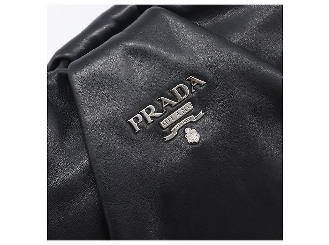 Bolsa de Ombro PRADA em Couro Preta Prata BR4519 Auth am12738V Preto - vista 16