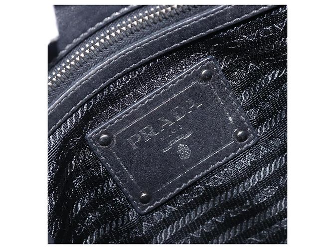 Bolsa de Ombro PRADA em Couro Preta Prata BR4519 Auth am12738V Preto - vista 19