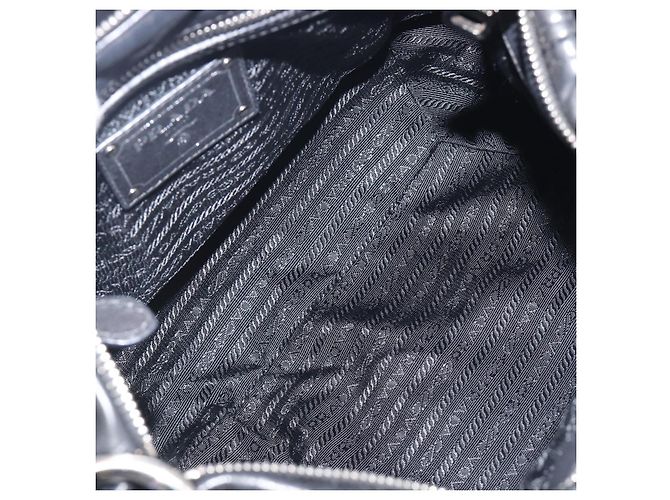 Bolsa de Ombro PRADA em Couro Preta Prata BR4519 Auth am12738V Preto - vista 20
