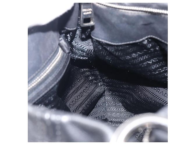 Bolsa de Ombro PRADA em Couro Preta Prata BR4519 Auth am12738V Preto - vista 21