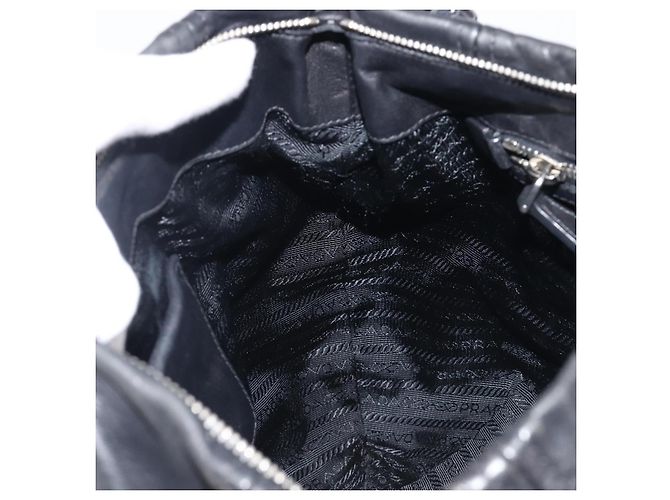 Bolsa de Ombro PRADA em Couro Preta Prata BR4519 Auth am12738V Preto - vista 22