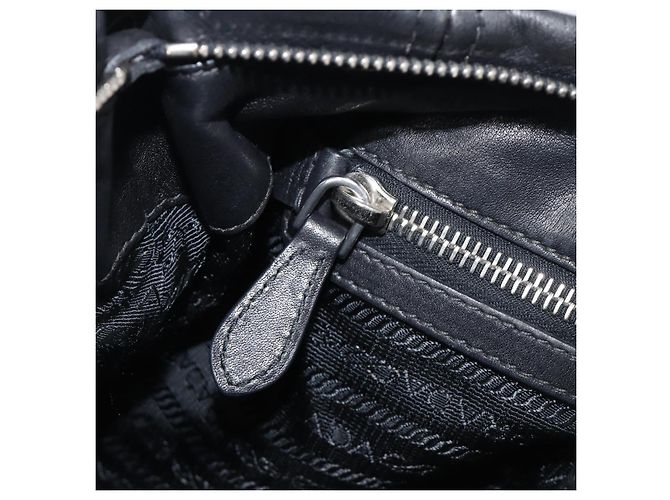 Bolsa de Ombro PRADA em Couro Preta Prata BR4519 Auth am12738V Preto - vista 23