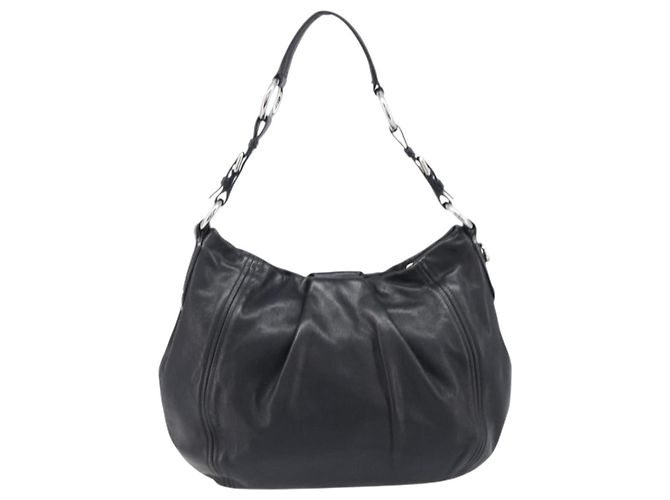 Bolsa de Ombro PRADA em Couro Preta Prata BR4519 Auth am12738V Preto - vista 3