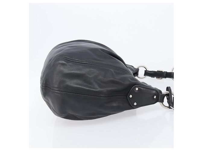 Bolsa de Ombro PRADA em Couro Preta Prata BR4519 Auth am12738V Preto - vista 4