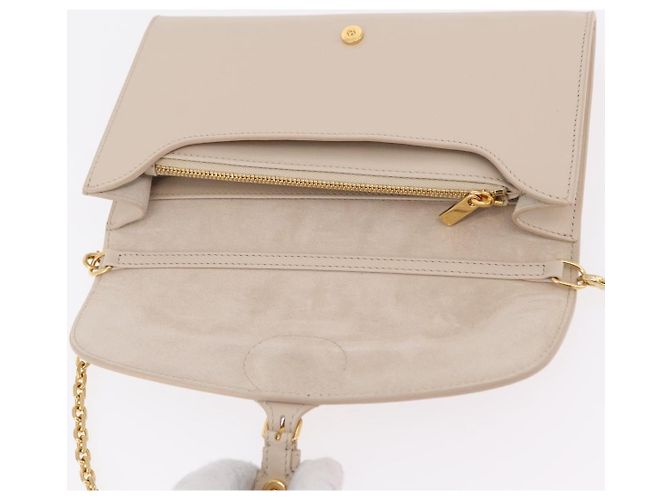 Christian Dior Dior Bobby Chain Shoulder Wallet Leather Beige Gold Auth LN085M - vista 15