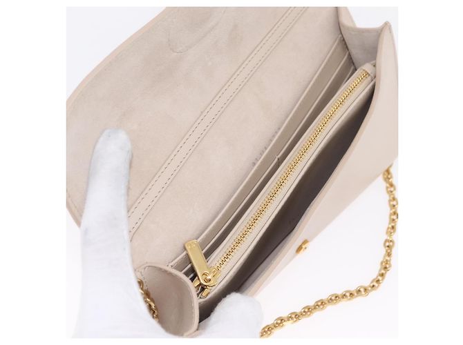 Christian Dior Dior Bobby Chain Shoulder Wallet Leather Beige Gold Auth LN085M - vista 16