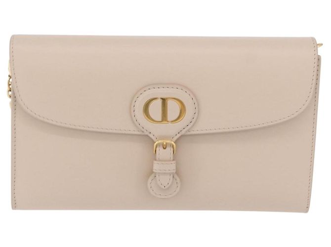 Christian Dior Dior Bobby Chain Shoulder Wallet Leather Beige Gold Auth LN085M - vista 2