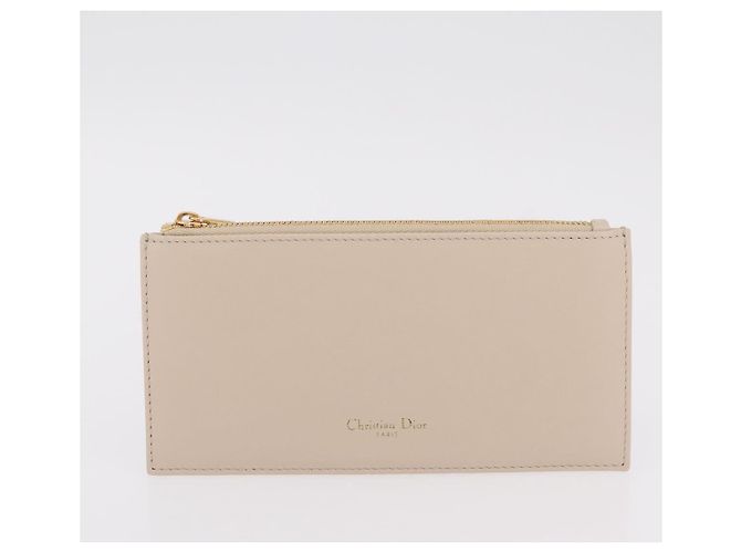 Christian Dior Dior Bobby Chain Shoulder Wallet Leather Beige Gold Auth LN085M - vista 24