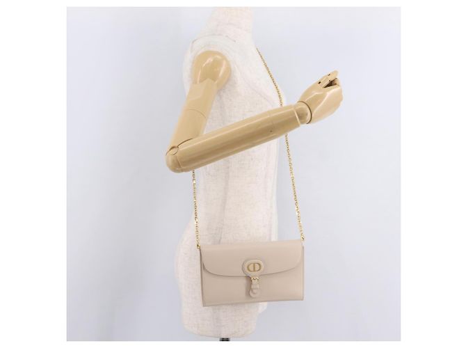 Christian Dior Dior Bobby Chain Shoulder Wallet Leather Beige Gold Auth LN085M - vista 27