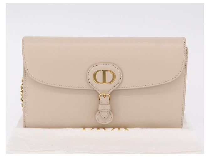 Christian Dior Dior Bobby Chain Shoulder Wallet Leather Beige Gold Auth LN085M - vista 28