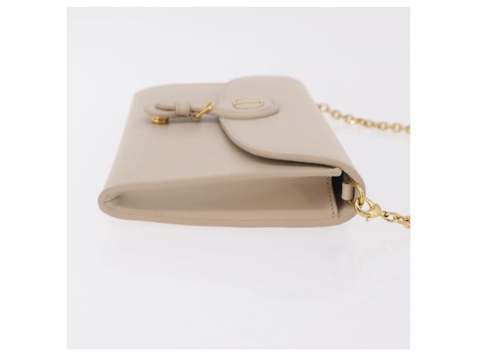 Christian Dior Dior Bobby Chain Shoulder Wallet Leather Beige Gold Auth LN085M - vista 4