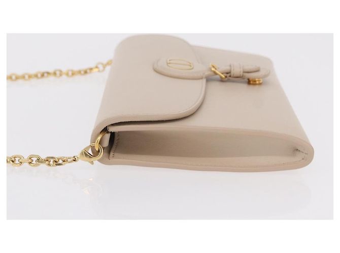 Christian Dior Dior Bobby Chain Shoulder Wallet Leather Beige Gold Auth LN085M - vista 5