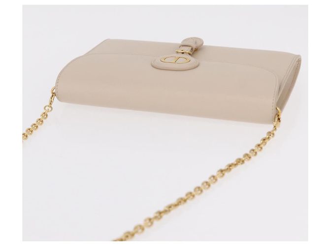 Christian Dior Dior Bobby Chain Shoulder Wallet Leather Beige Gold Auth LN085M - vista 6