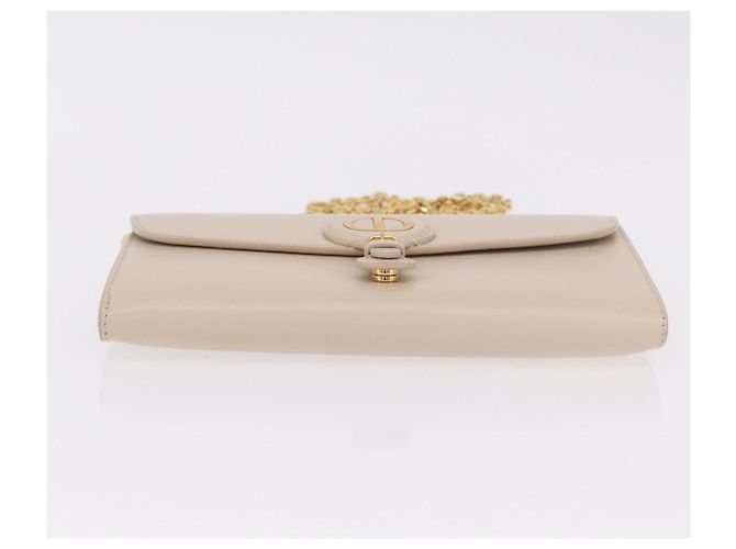 Christian Dior Dior Bobby Chain Shoulder Wallet Leather Beige Gold Auth LN085M - vista 9