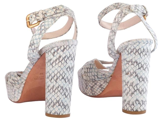 Prada Snakeskin Platform Ankle-Strap Sandals Black - view 3
