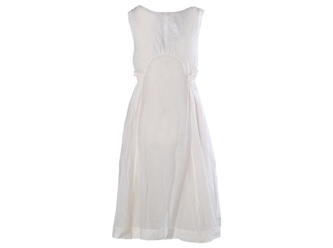 Vestido midi Miu Miu 2007 em seda e algodão com cintura smock Cru - vista 3