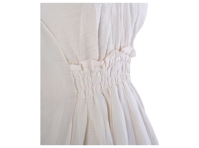 Vestido midi Miu Miu 2007 em seda e algodão com cintura smock Cru - vista 4
