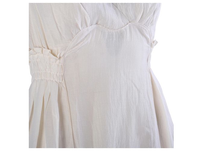 Vestido midi Miu Miu 2007 em seda e algodão com cintura smock Cru - vista 5