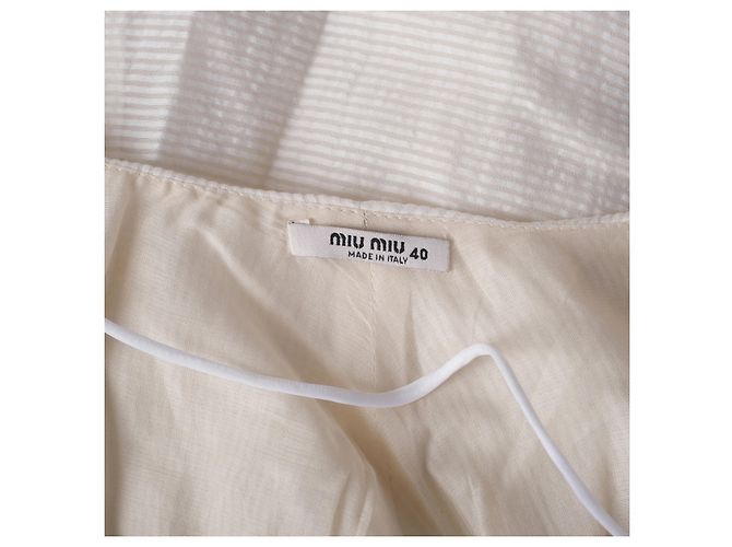 Vestido midi Miu Miu 2007 em seda e algodão com cintura smock Cru - vista 8