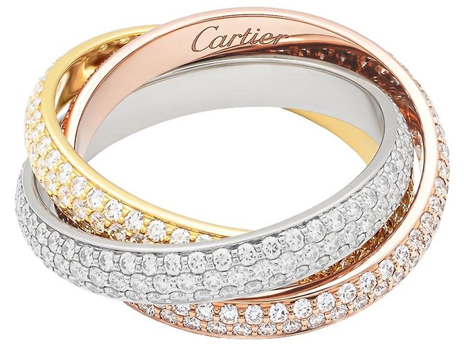 Anello Cartier, "Trinity", tre anelli in tre toni d'oro e diamanti. - vista 2