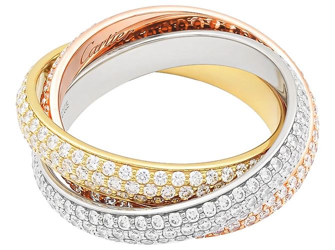 Anello Cartier, "Trinity", tre anelli in tre toni d'oro e diamanti. - vista 4