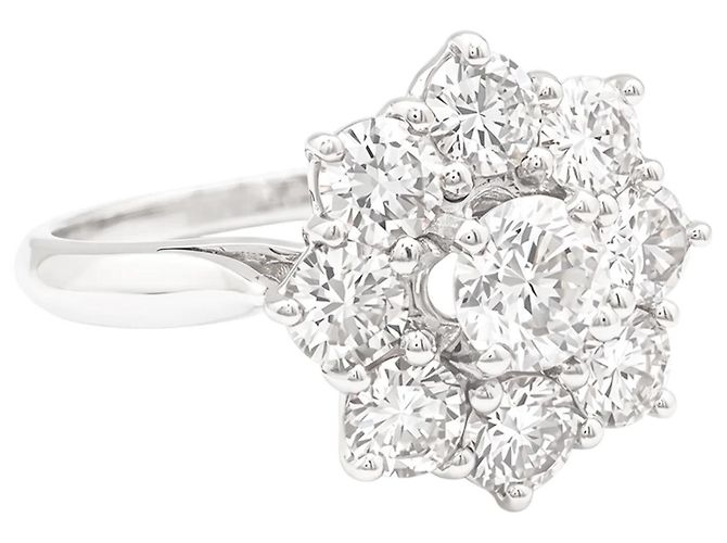 Autre Marque Gänseblümchen-Ring aus Weißgold und Platin, besetzt mit Diamanten. - Ansicht 2