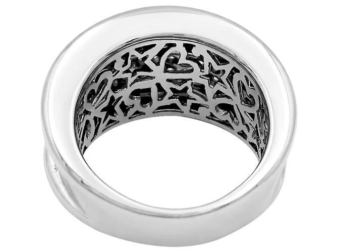 Autre Marque Anel de ouro branco e diamantes com moldura canelada. - vista 4