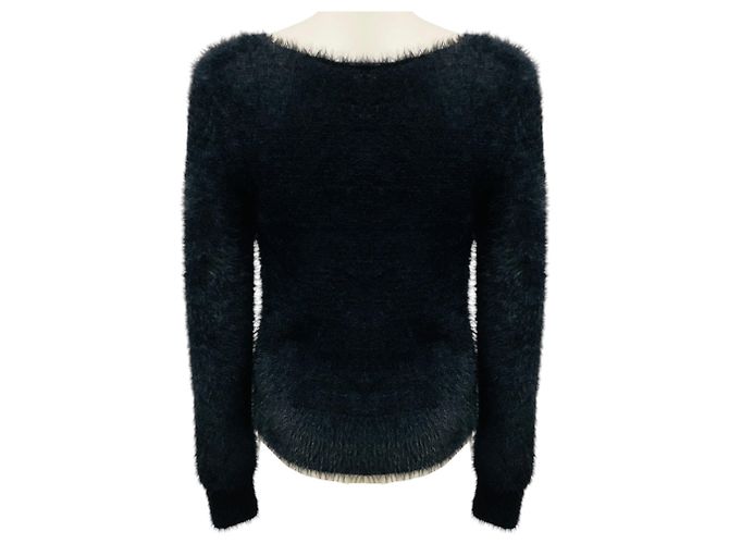 Dries Van Noten Schwarzer flauschiger Pullover mit langen Ärmeln und V-Ausschnitt - Ansicht 3