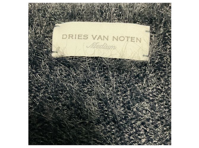 Dries Van Noten Schwarzer flauschiger Pullover mit langen Ärmeln und V-Ausschnitt - Ansicht 5