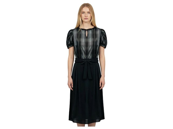 Dice Kayek Pink Label Midi-Kleid in Anthrazit mit buntem Karomuster und Schleifengürtel Grau - Ansicht 5