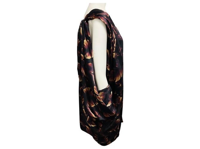 Abito in seta drappeggiato con stampa multicolore marrone Lanvin con maniche aperte - vista 2