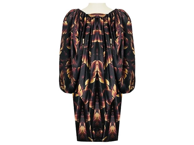 Abito in seta drappeggiato con stampa multicolore marrone Lanvin con maniche aperte - vista 3