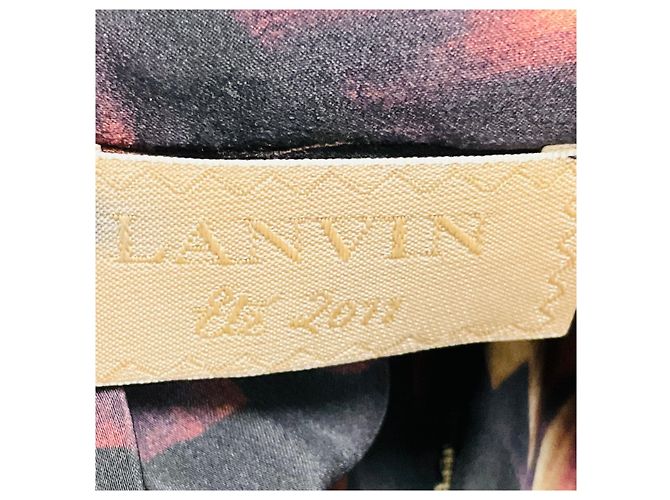 Abito in seta drappeggiato con stampa multicolore marrone Lanvin con maniche aperte - vista 4