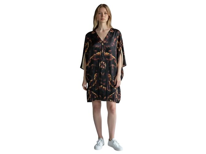 Abito in seta drappeggiato con stampa multicolore marrone Lanvin con maniche aperte - vista 6