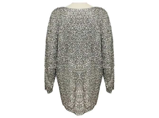 Abito da cocktail corto Isabel Marant impreziosito da paillettes argentate, perle e strass Argento - vista 3