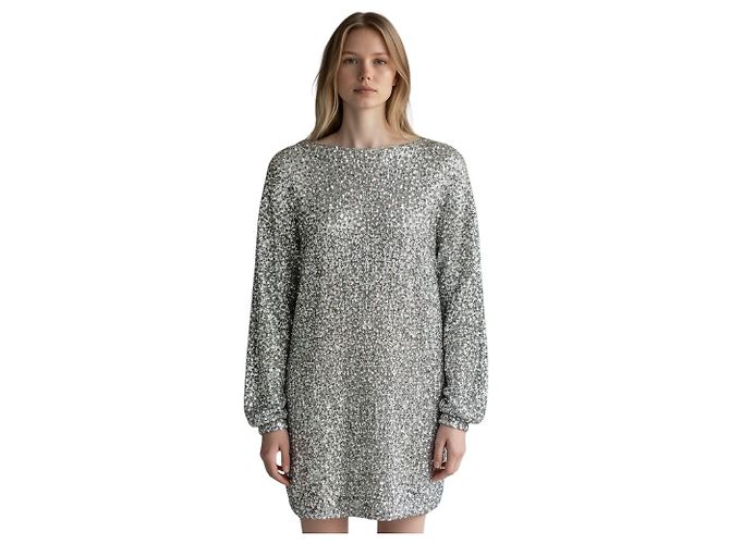 Abito da cocktail corto Isabel Marant impreziosito da paillettes argentate, perle e strass Argento - vista 7